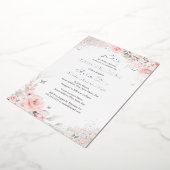 Blush Roze Roze Vlinder Zilver Quinceanera Folie Uitnodiging (Gedraaid)