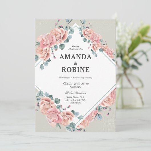 Blush roze roze weddenschap kaart (Staand voorkant)