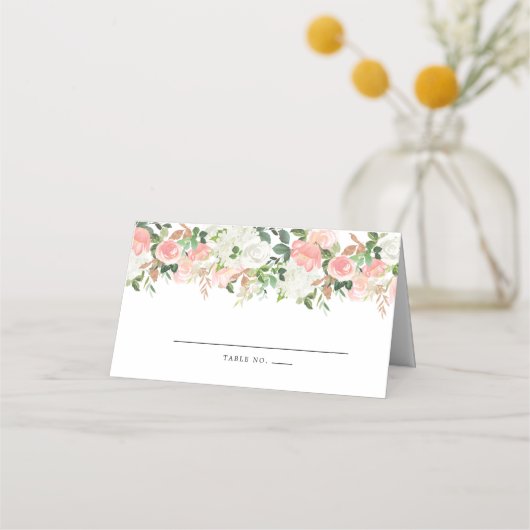 Blush Roze roze witte Floral Plaatskaartje (Voorkant)