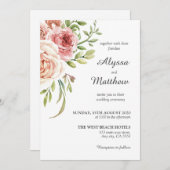 Blush roze roze witte rozen Floral Weddenschap Kaart (Voorkant / Achterkant)