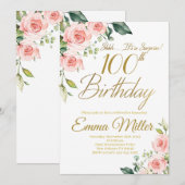 Blush Roze Rozen 100e Verjaardagsfeest Kaart (Voorkant / Achterkant)