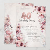 Blush roze rozen 40e verjaardag kaart (Voorkant / Achterkant)