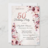 Blush roze rozen 50ste verjaardag kaart (Voorkant)