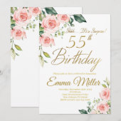 Blush Roze Rozen 55e Verjaardagsfeest Kaart (Voorkant / Achterkant)