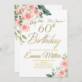 Blush Roze Rozen 60ste Verjaardagsfeest Kaart (Voorkant / Achterkant)