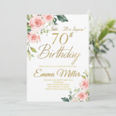 Blush Roze Rozen 70e Verjaardagsfeest Kaart (Staand voorkant)