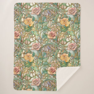  blush roze rozen art nouveau patroon sherpa deken