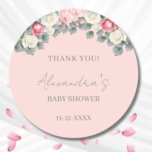 Blush roze  Rozen Baby shower Dank u Ronde Sticker