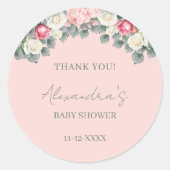 Blush roze  Rozen Baby shower Dank u Ronde Sticker (Voorkant)