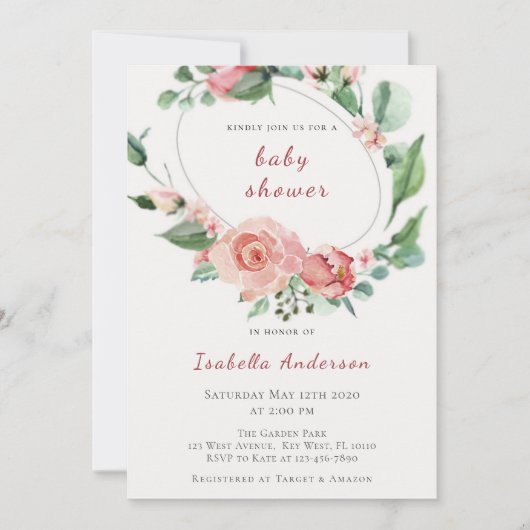 Blush roze rozen Baby shower Kaart (Voorkant)