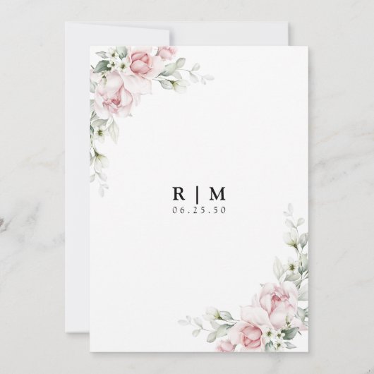 Blush roze rozen Bewaar de datum kaarten (Achterkant)