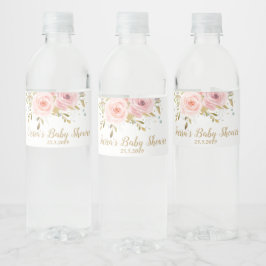 Blush Roze Rozen  Bloemen Baby shower Waterfles Etiket