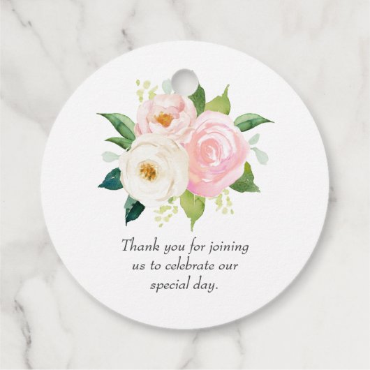 Blush Roze Rozen Bloemen Botanische Bruiloft Bedankjes Labels (Achterkant)