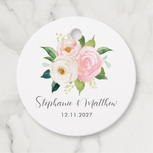 Blush Roze Rozen Bloemen Botanische Bruiloft Bedankjes Labels (Voorkant)