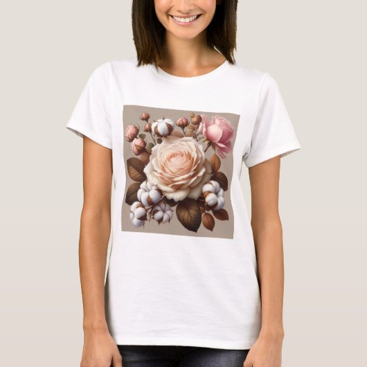 Blush Roze rozen bloemen floral T-shirt (Voorkant)