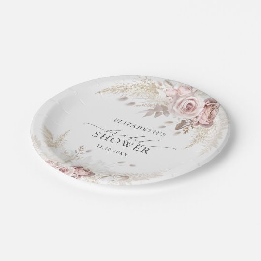 Blush Roze Rozen Bloemen Vrijgezellenfeest Papieren Bordje (Gekanteld)