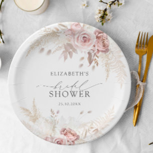 Blush Roze Rozen Bloemen Vrijgezellenfeest Papieren Bordje