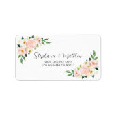 Blush Roze Rozen Bloemen Waterverf Bruiloft Etiket (Voorkant)