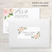 Blush Roze Rozen Bloemen Waterverf Bruiloft Etiket