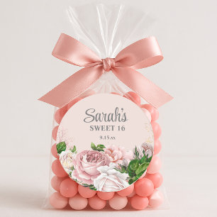 Blush Roze Rozen Bloemige Zilveren Glitter Sweet 1 Ronde Kartonnen Onderzetter