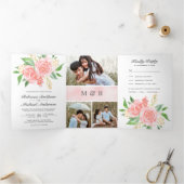 Blush roze rozen boeket foto collage bruiloft drieluik uitnodiging (Binnen)