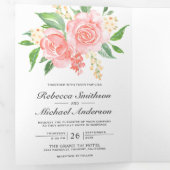 Blush roze rozen boeket foto collage bruiloft drieluik uitnodiging (Binnenzijde eerst)