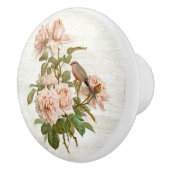  Blush roze rozen Botanische Bird White Wood Keramische Knop (Rechts)