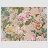Blush Roze Rozen Botanische Vogels Tissuepapier (Voorkant)