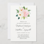 Blush Roze Rozen Botanische Waterverf Bruiloft Kaart (Voorkant)