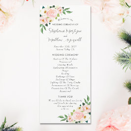 Blush Roze Rozen Botanische Waterverf Bruiloft Programmakaart