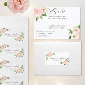Blush Roze Rozen Botanische Waterverf Bruiloft RSVP Kaartje