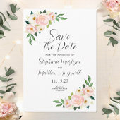 Blush Roze Rozen Botanische Waterverf Bruiloft Save The Date