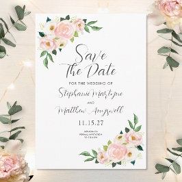 Blush Roze Rozen Botanische Waterverf Bruiloft Save The Date