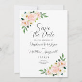 Blush Roze Rozen Botanische Waterverf Bruiloft Save The Date (Voorkant)