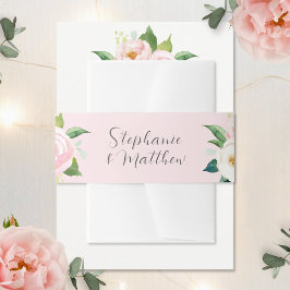 Blush Roze Rozen Botanische Waterverf Bruiloft Uitnodigingen Wikkel