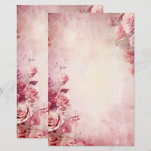 Blush Roze Rozen Briefpapier (Voorkant / Achterkant)