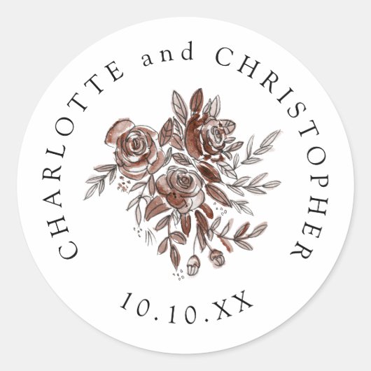 Blush roze rozen bruiloft boeket ronde sticker (Voorkant)