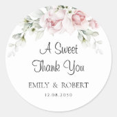 Blush Roze Rozen Bruiloft Classic Ronde Sticker (Voorkant)