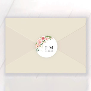 Blush Roze Rozen Bruiloft Classic Ronde Sticker