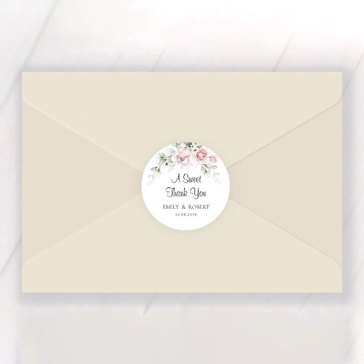 Blush Roze Rozen Bruiloft Classic Ronde Sticker