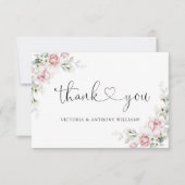 Blush roze rozen bruiloft flat dank u kaart (Voorkant)