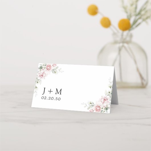 Blush roze rozen bruiloft gevouwen plaats kaart plaatskaartje (Achterkant)