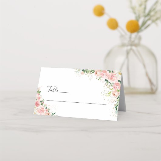Blush roze rozen bruiloft gevouwen plaats kaarten plaatskaartje (Voorkant)