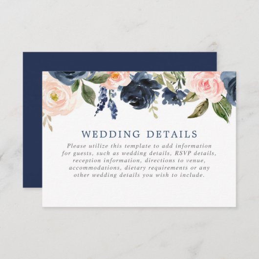 Blush roze rozen bruiloft informatiekaartje (Voorkant / Achterkant)