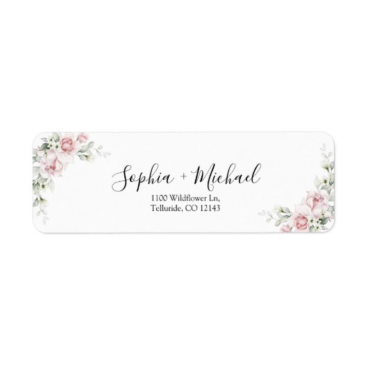 Blush roze rozen bruiloft label retouradres (Voorkant)