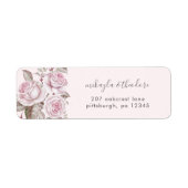 Blush roze rozen bruiloft label retouradres (Voorkant)