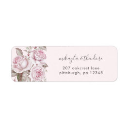 Blush roze rozen bruiloft label retouradres