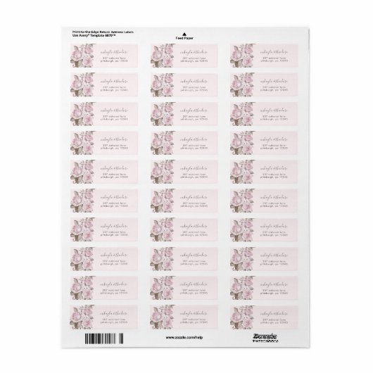 Blush roze rozen bruiloft label retouradres (Full Sheet)