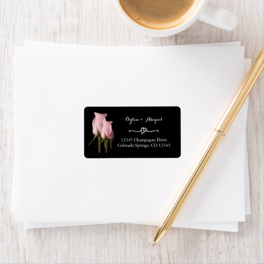 Blush roze rozen bruiloft label retouradres (Insitu)