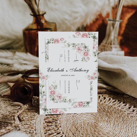 Blush Roze Rozen Bruiloft Uitnodiging Belly Band Uitnodigingen Wikkel